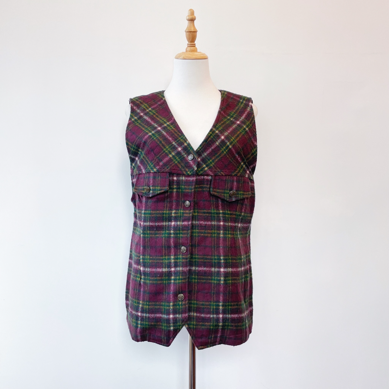 復古感紫色菱格羊毛古著背心