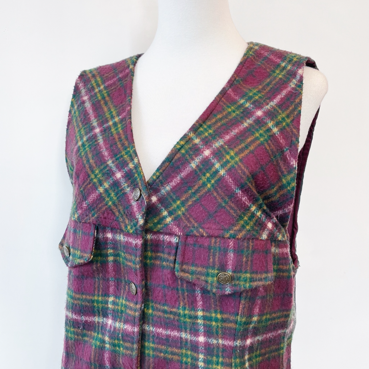 復古感紫色菱格羊毛古著背心