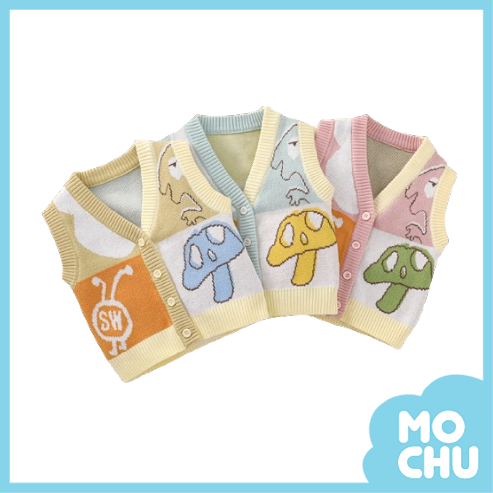 (100cm現貨)拼色蘑菇針織背心