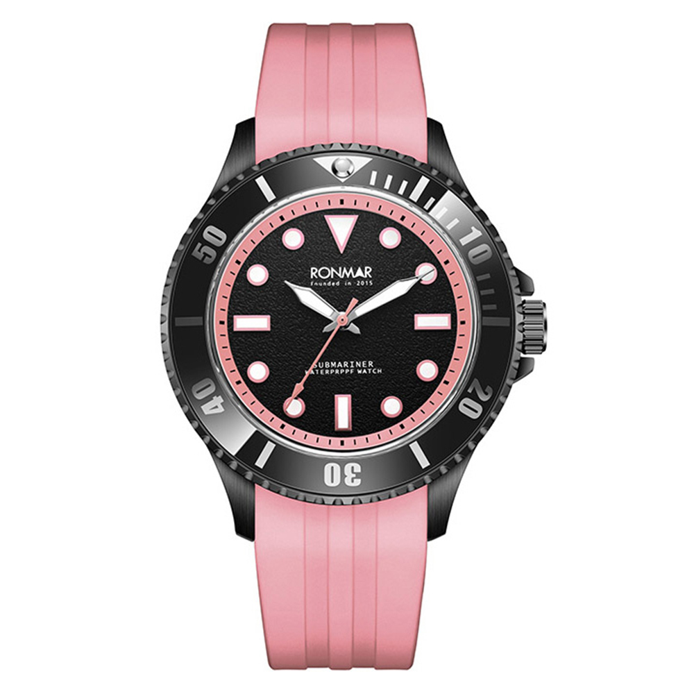 【RONMAR羅馬】暗黑系列 DarkQL/DarkQP 夜光指針刻度 單向旋轉錶圈 矽膠錶帶 石英 手錶