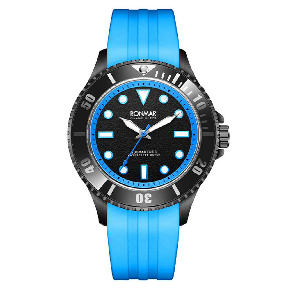 【RONMAR羅馬】暗黑系列 DarkQL/DarkQP 夜光指針刻度 單向旋轉錶圈 矽膠錶帶 石英 手錶