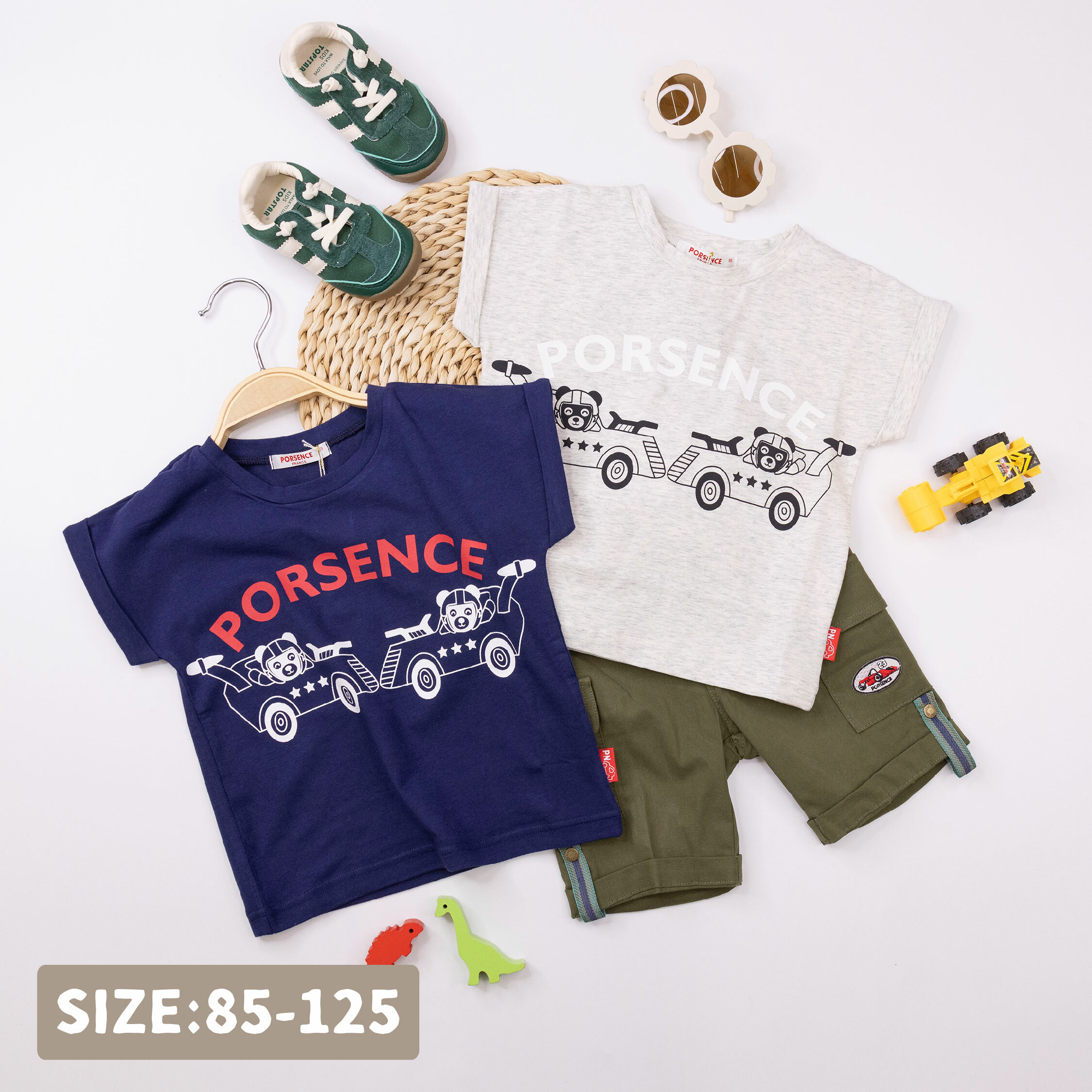 波紳士【22011】帥氣熊熊賽車反褶袖上衣＊二色