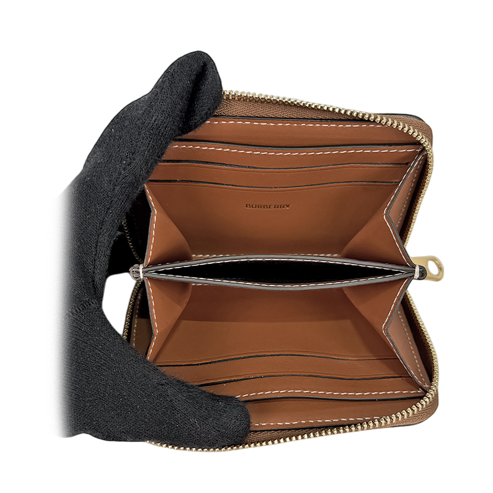 【BURBERRY】格紋帆布ㄇ形拉鍊零錢包(典藏米色)8094439