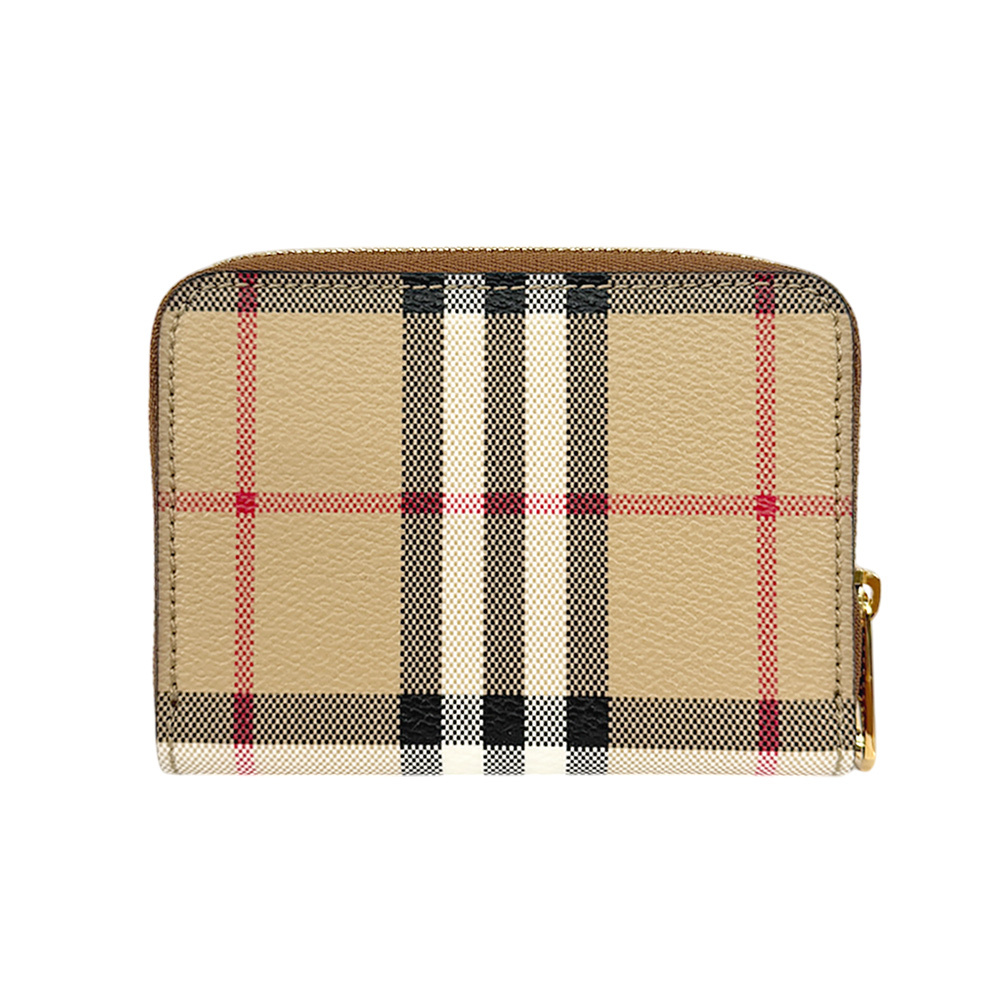【BURBERRY】格紋帆布ㄇ形拉鍊零錢包(典藏米色)8094439