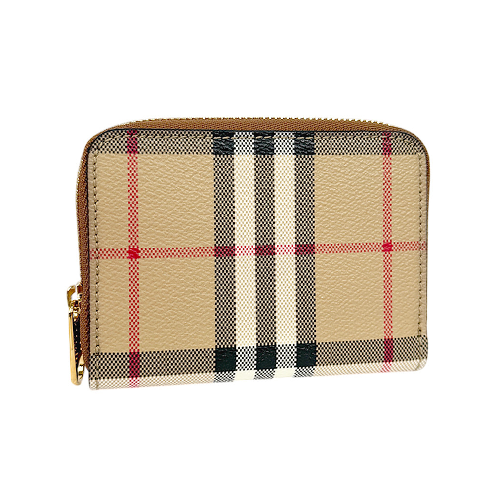 【BURBERRY】格紋帆布ㄇ形拉鍊零錢包(典藏米色)8094439