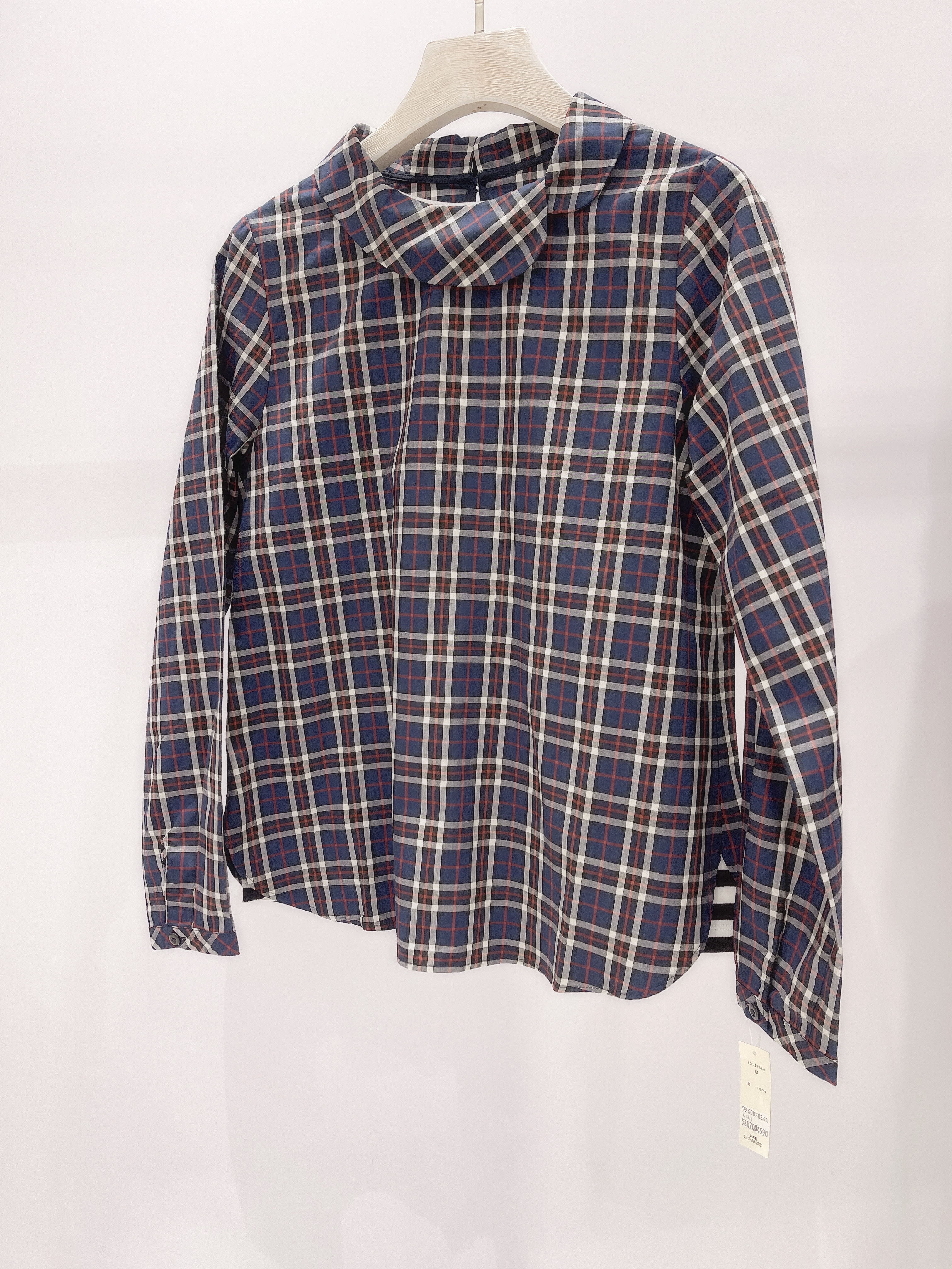 藍底紅白黑條格襯衫