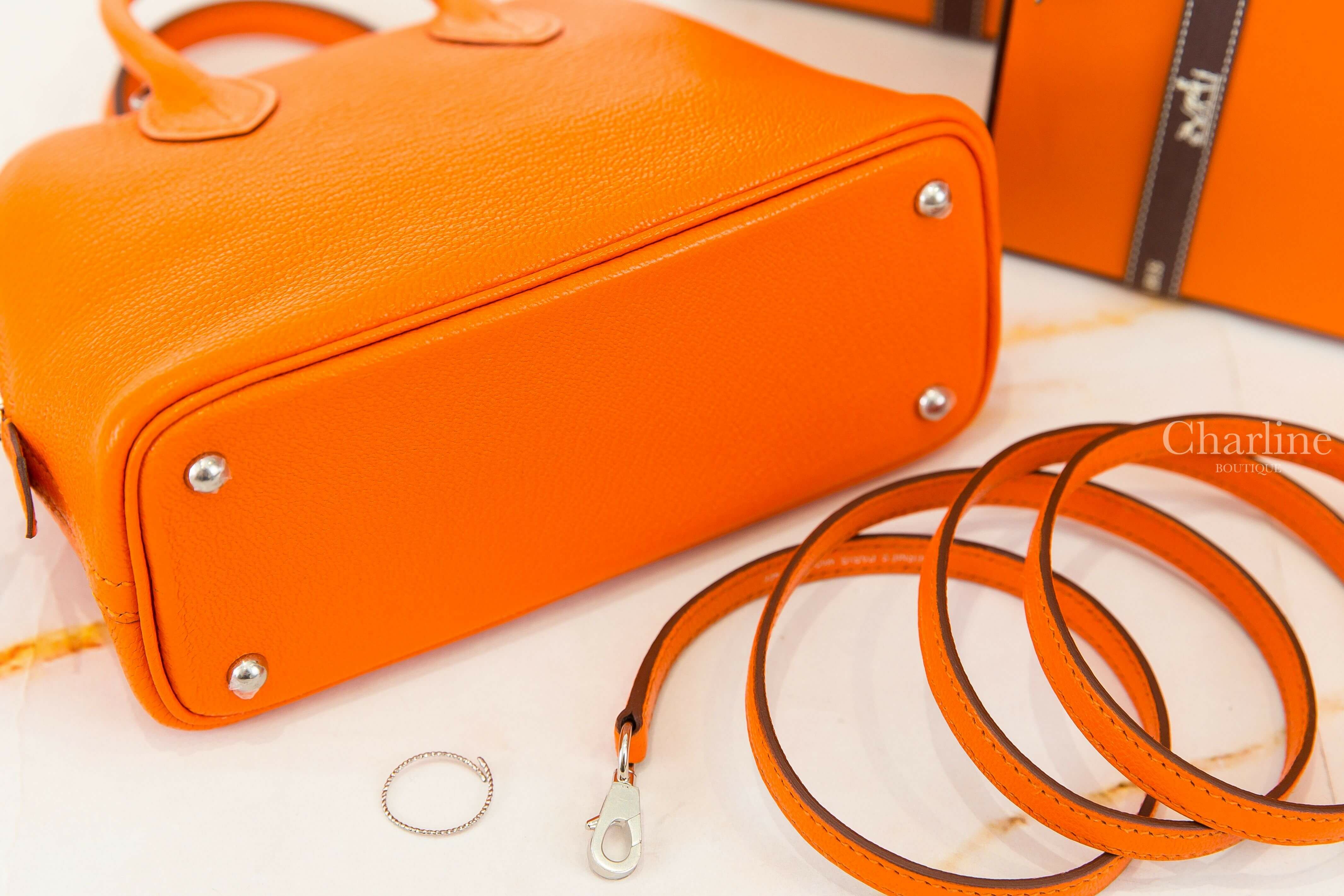 Hermès Bolide 1923 Mini 0X Orange Minium Chevre Mysore 鉛丹橙銀釦迷你手提肩背包-Charline Boutique 精品代購