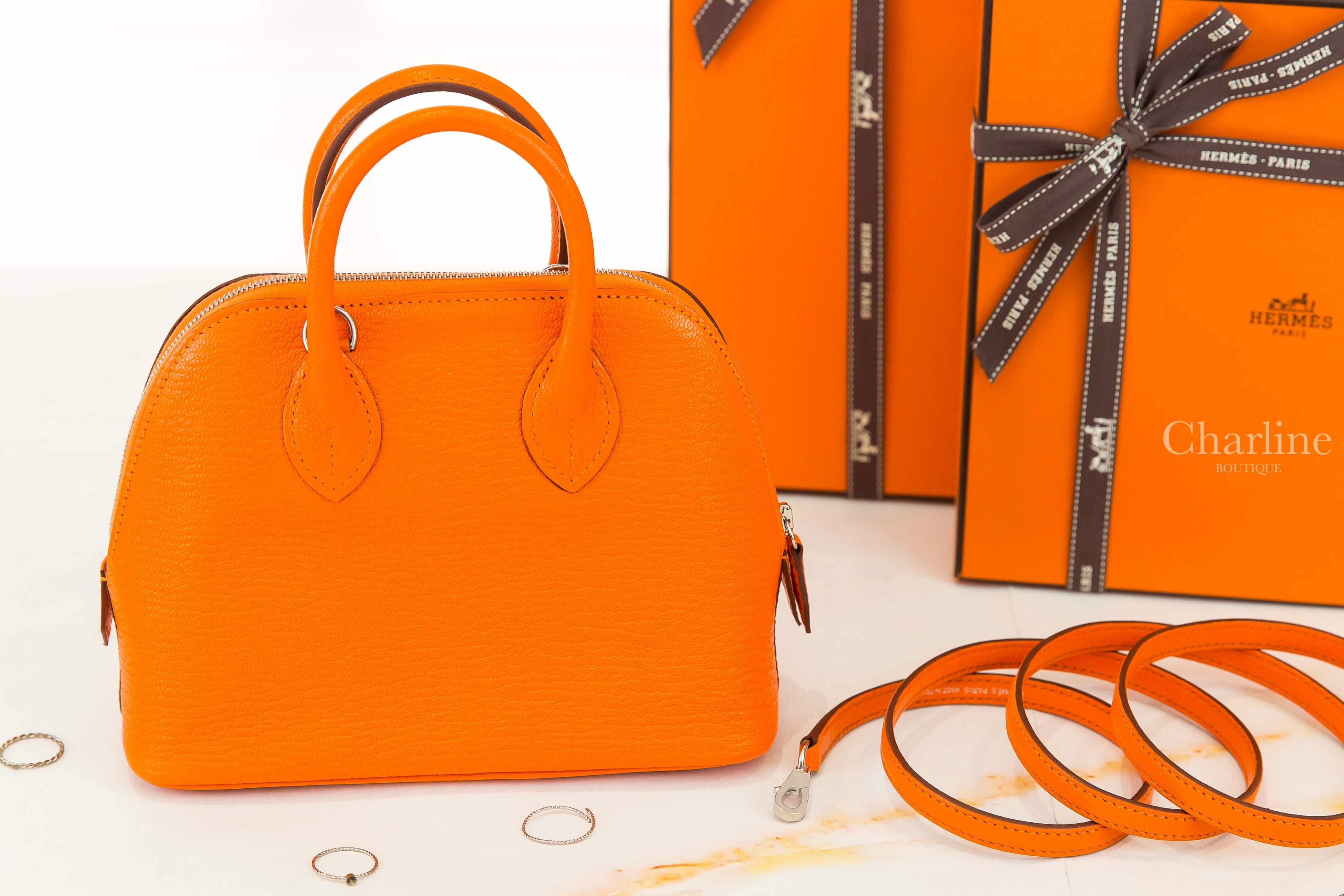 Hermès Bolide 1923 Mini 0X Orange Minium Chevre Mysore 鉛丹橙銀釦迷你手提肩背包-Charline Boutique 精品代購