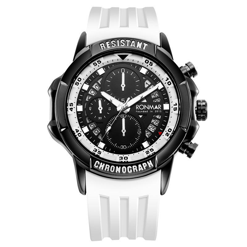 【RONMAR羅馬】熊貓系列 RMSR01 三眼 計時 夜光指針刻度 日期顯示 矽膠錶帶 石英 手錶