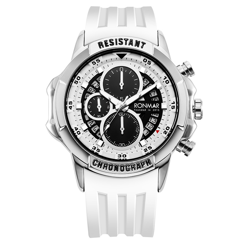 【RONMAR羅馬】熊貓系列 RMSR01 三眼 計時 夜光指針刻度 日期顯示 矽膠錶帶 石英 手錶