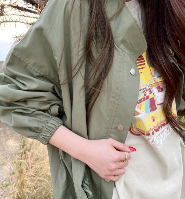 薄身修腰長版風褸(軍綠色)