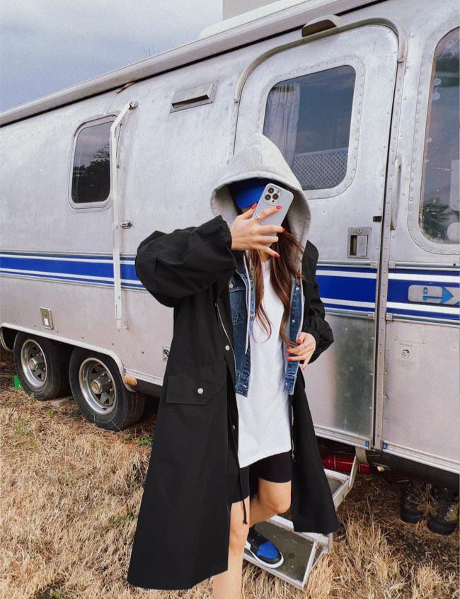 薄身修腰長版風褸(黑色)