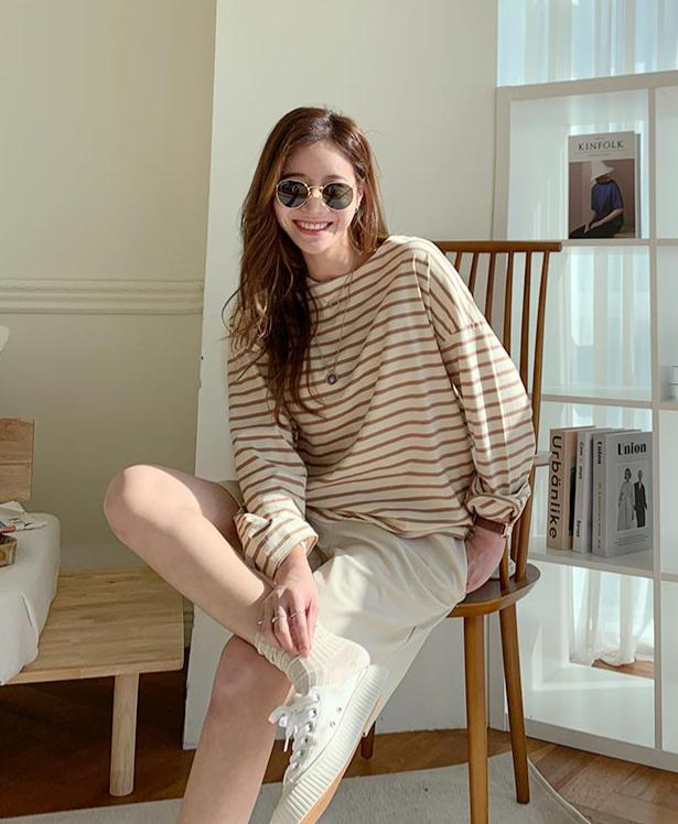 鬆身幼間長袖上衣(杏色)