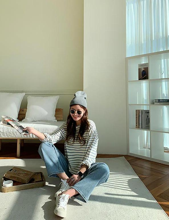 鬆身幼間長袖上衣(淺藍色)