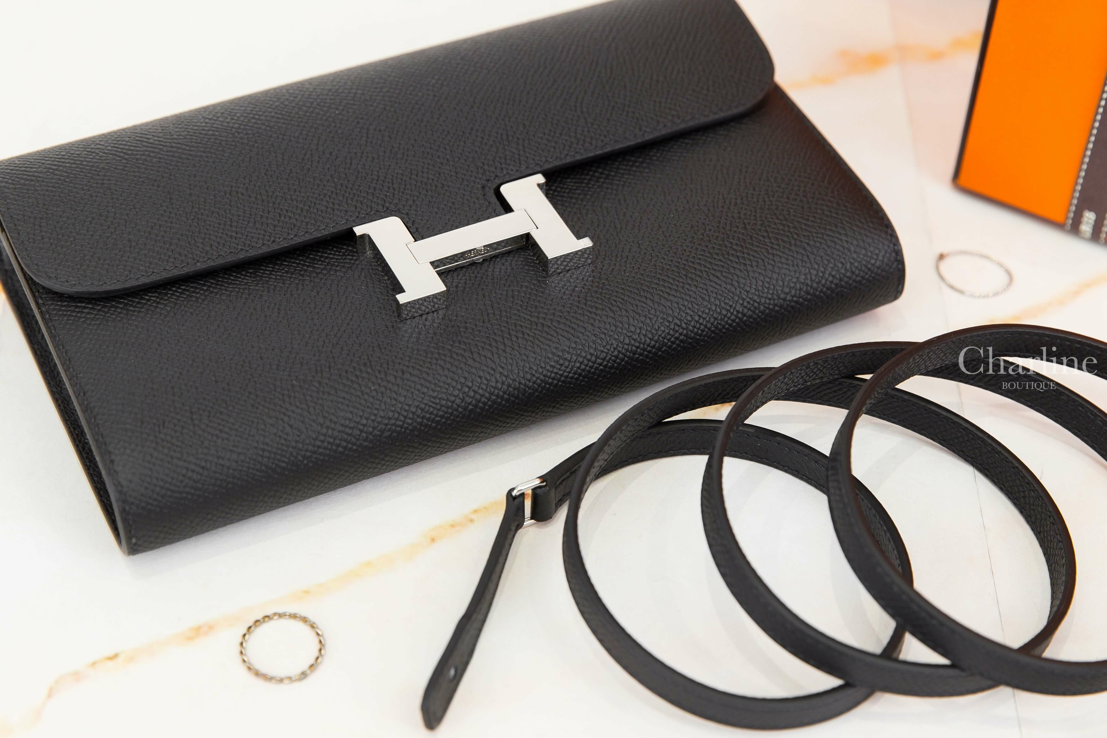 Hermès Constance Long To Go Wallet 89 Noir Epsom 黑色銀釦肩背包-Charline Boutique 精品代購