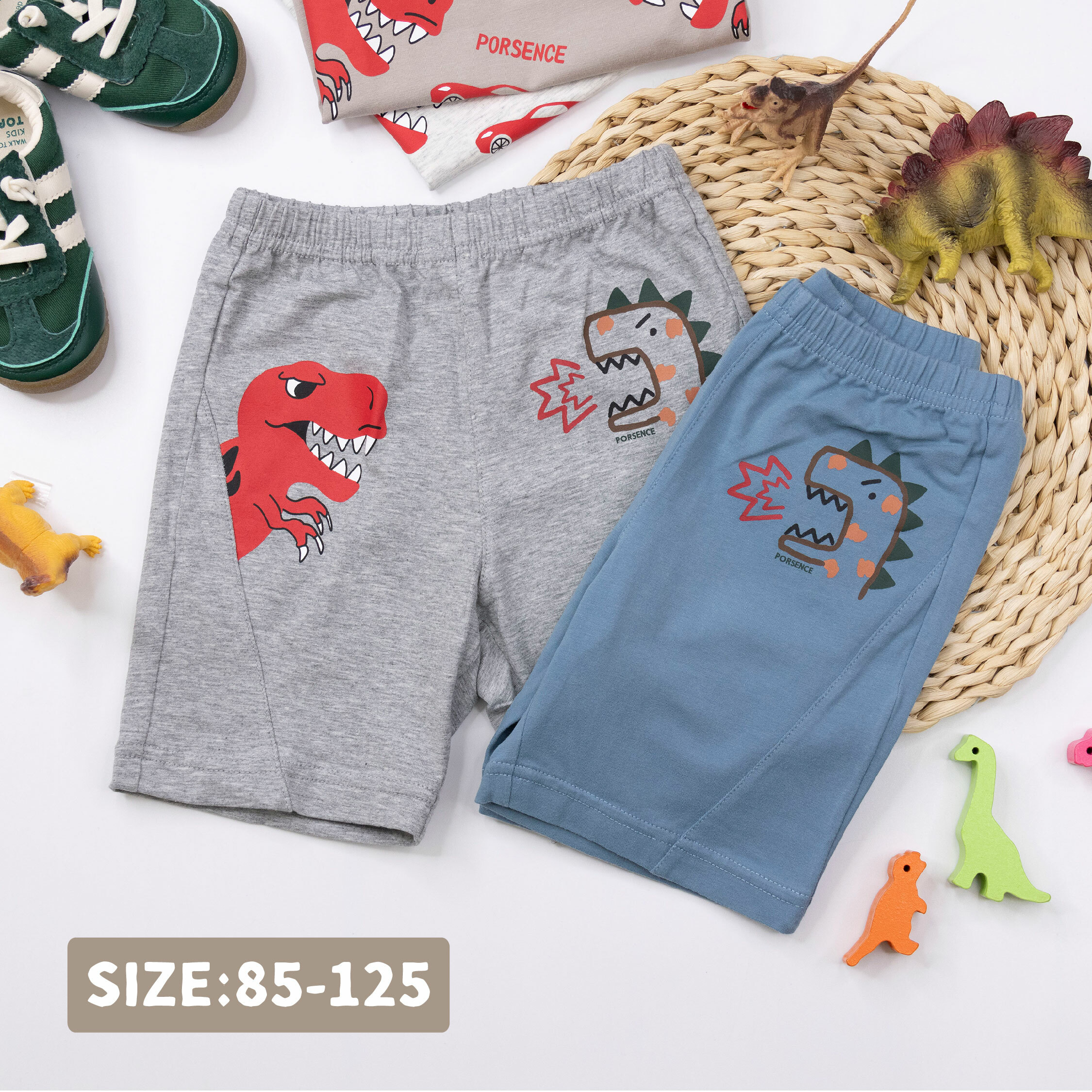 波紳士【22036】童趣恐龍吵架棉質短褲