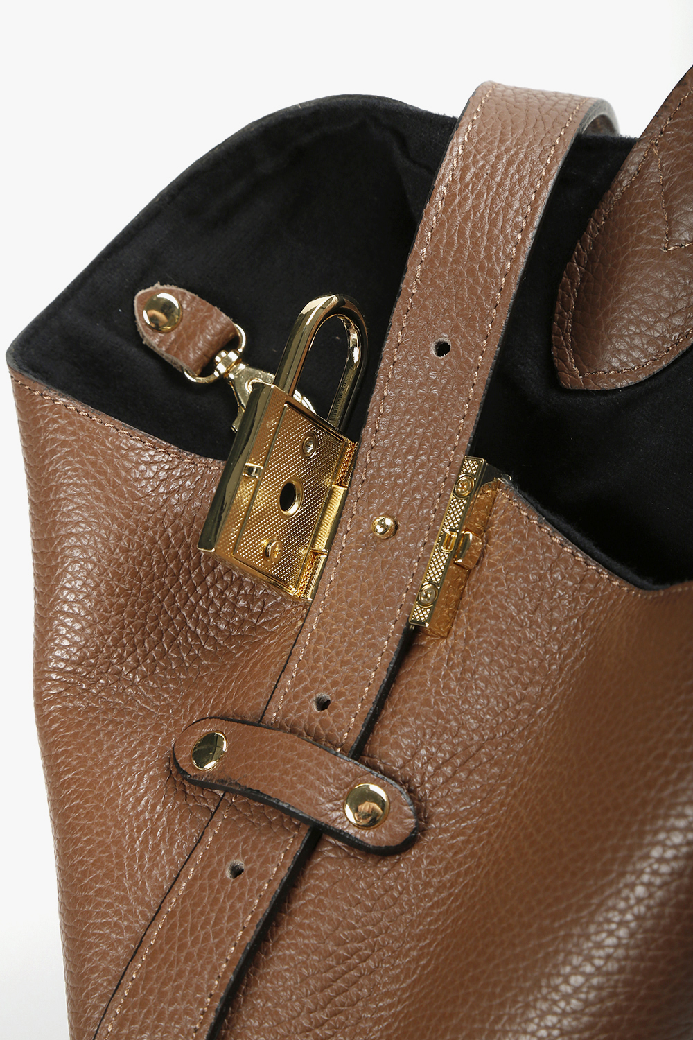 Cities 鎖頭裝飾水桶包 咖啡