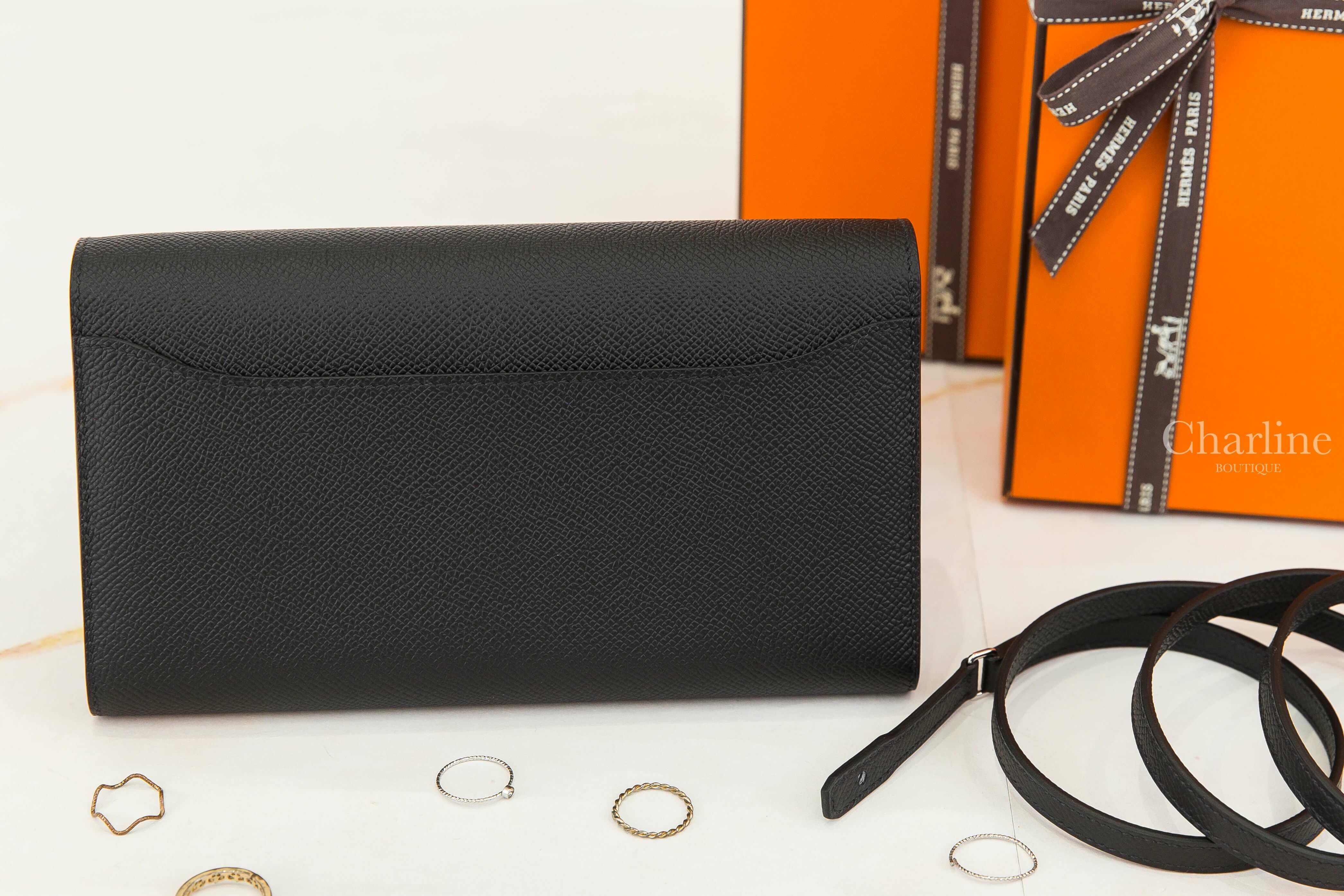 Hermès Constance Long To Go Wallet 89 Noir Epsom 黑色銀釦肩背包-Charline Boutique 精品代購
