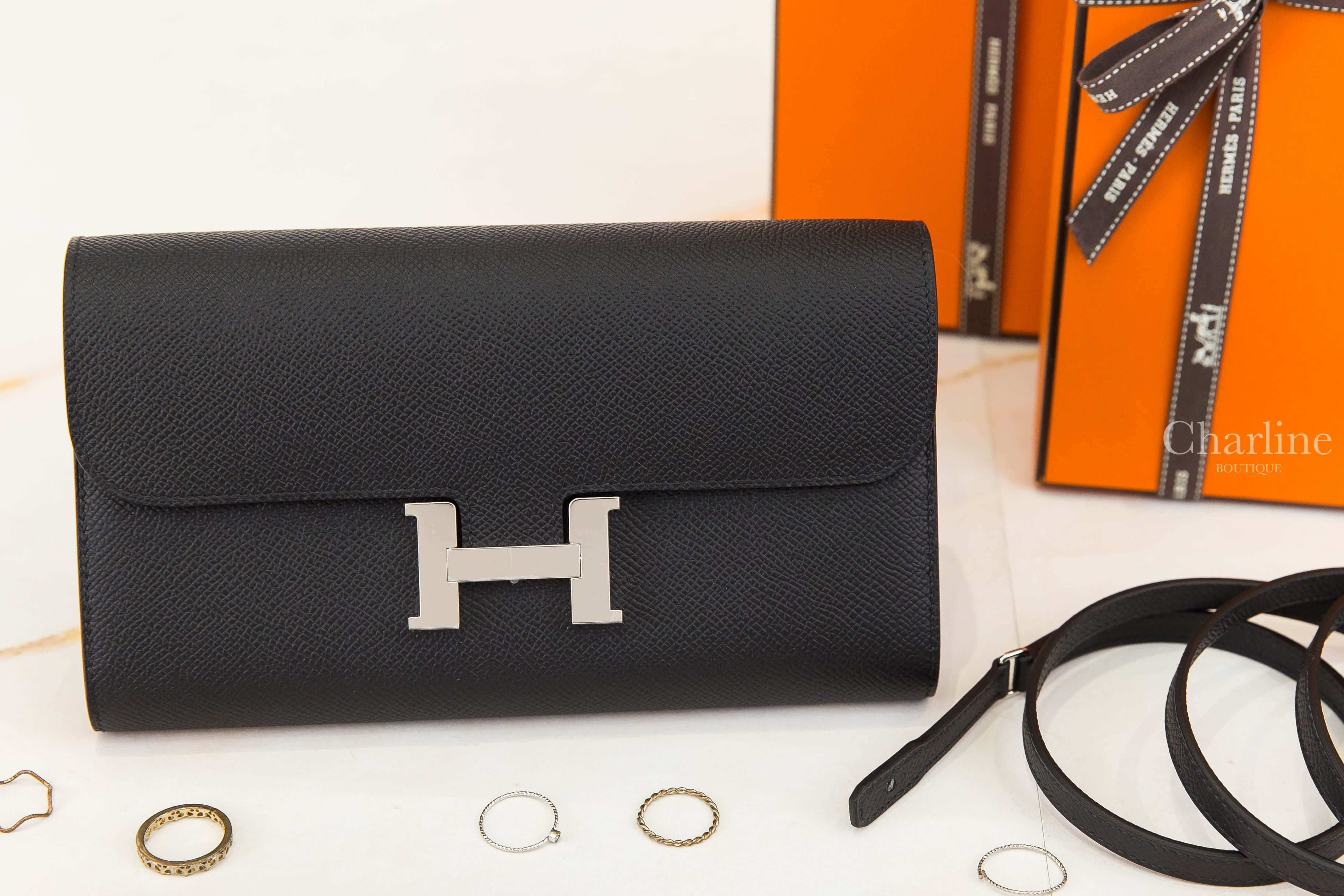 Hermès Constance Long To Go Wallet 89 Noir Epsom 黑色銀釦肩背包