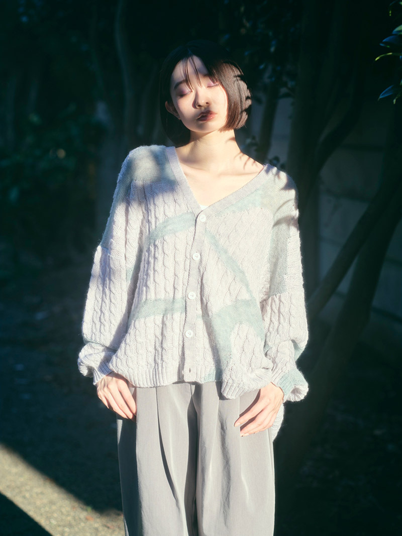 Crack Between Stones Melange Cable Light Cardigan Turquoise