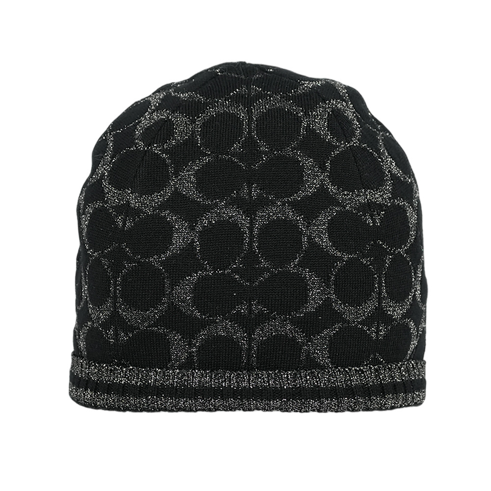 【COACH】金屬纖維CC Logo 羊毛毛帽(黑色)