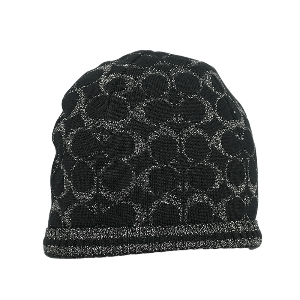 【COACH】金屬纖維CC Logo 羊毛毛帽(黑色)