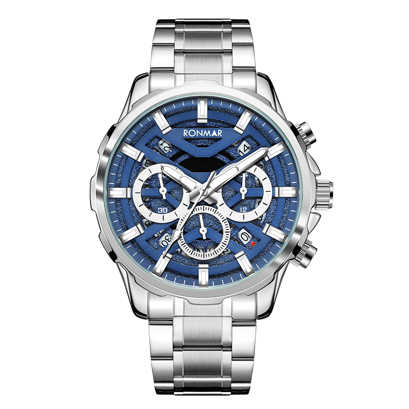 【RONMAR羅馬】疾風系列 RMGL04 三眼 計時 夜光指針刻度 鐳雕錶蓋 日期顯示 不鏽鋼 石英 手錶