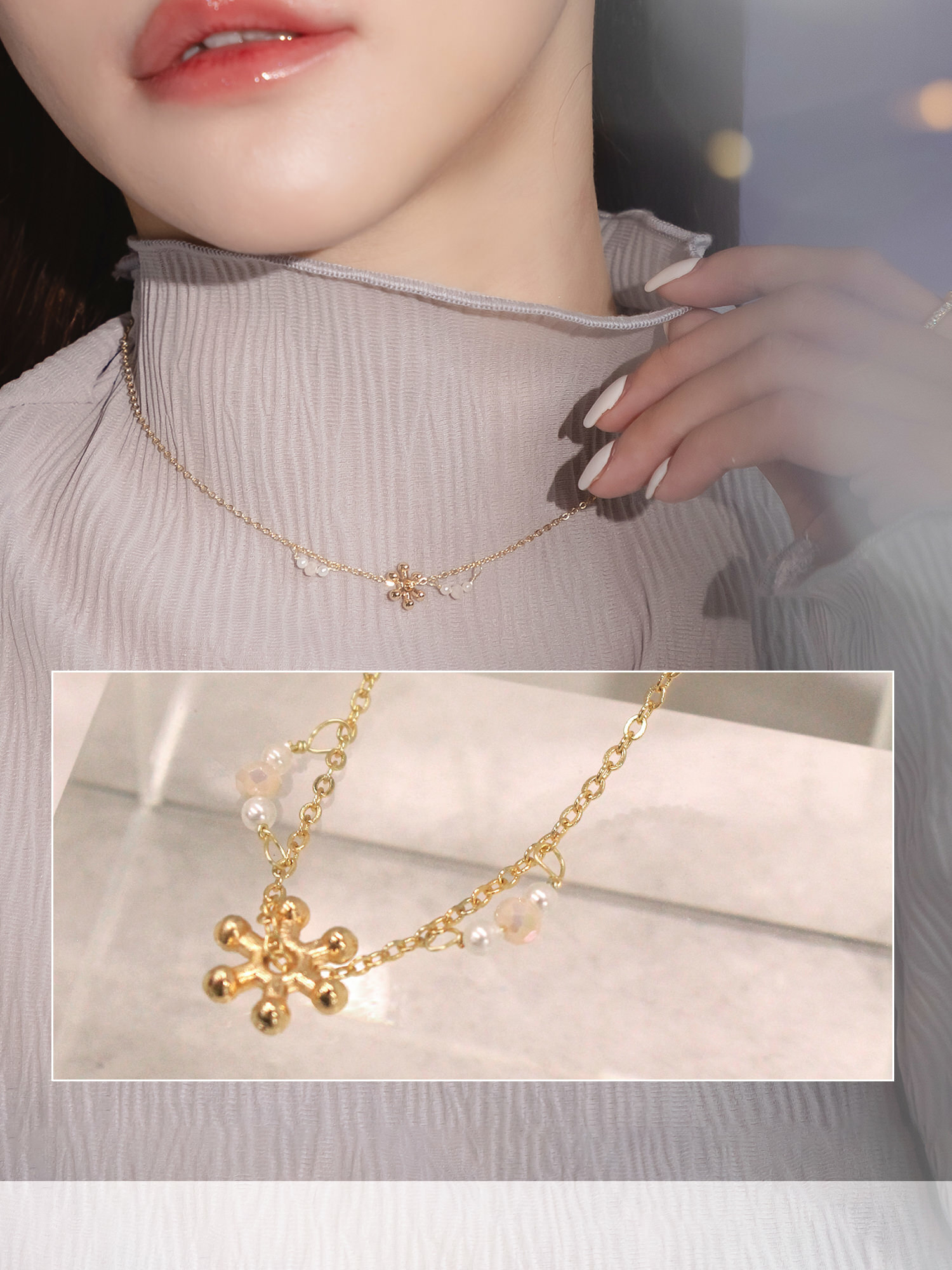 日系搖擺。MUCHAT手作14KGP珍珠小花項鍊