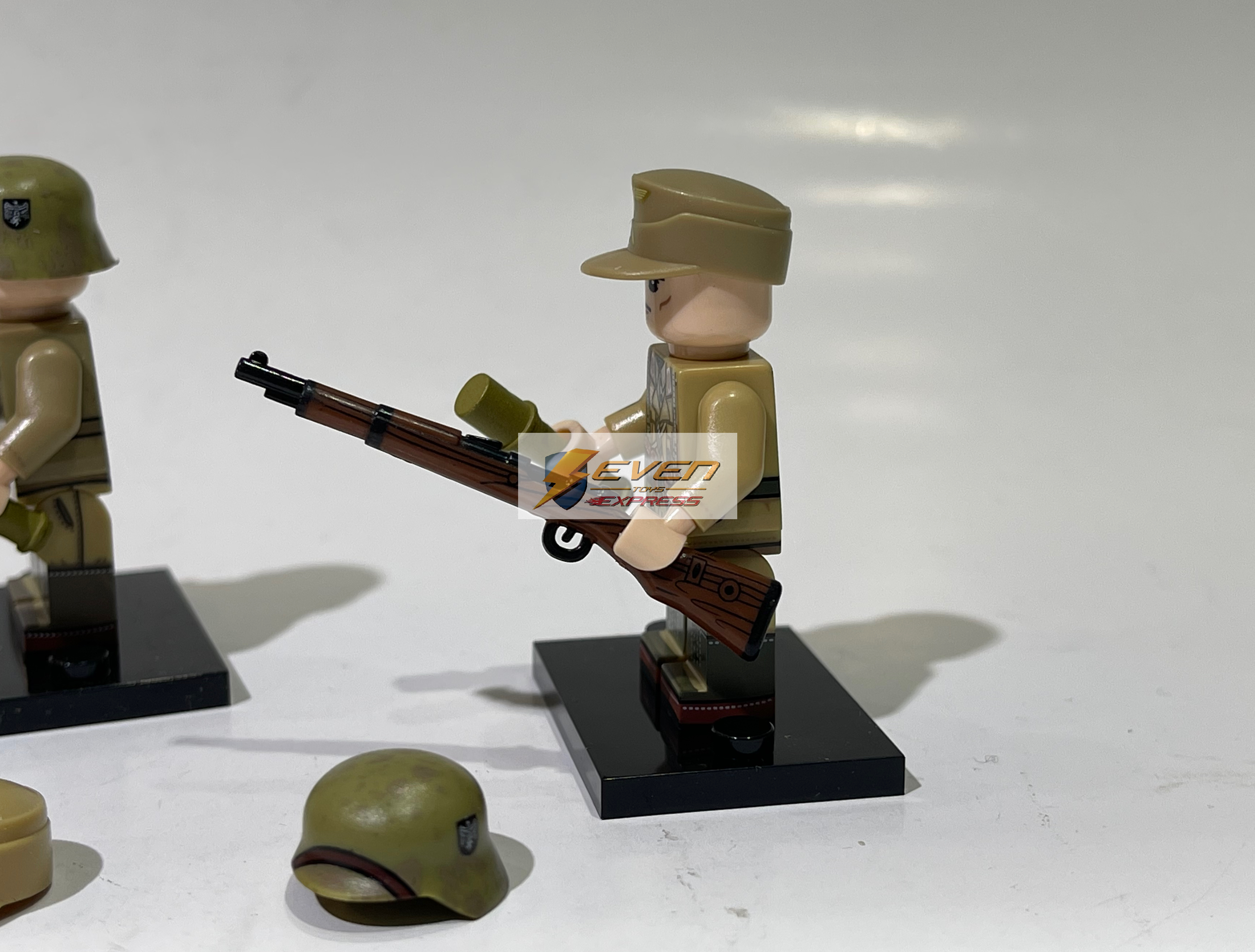 Custom minifig : Set/4 WWII German DAK Soldiers & Ewrin Rommel