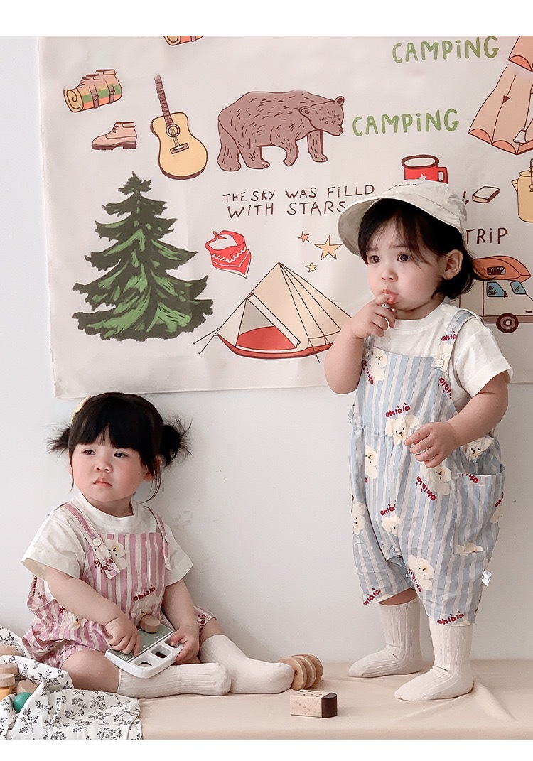 可愛直條狗狗吊帶褲套裝