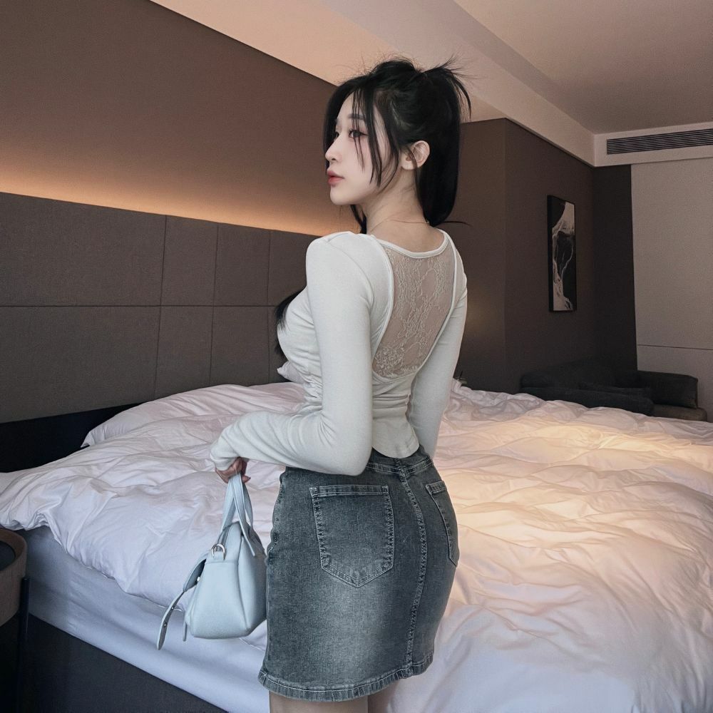 【美背蕾絲】DOMISS百搭推薦! 美背長袖上衣 短袖上衣-3色(現貨)