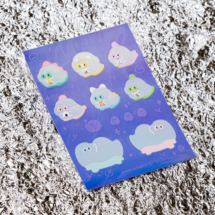 狗狗的小跳步，繪蹦砰！｜A6雷射貼紙｜幽靈恐龍