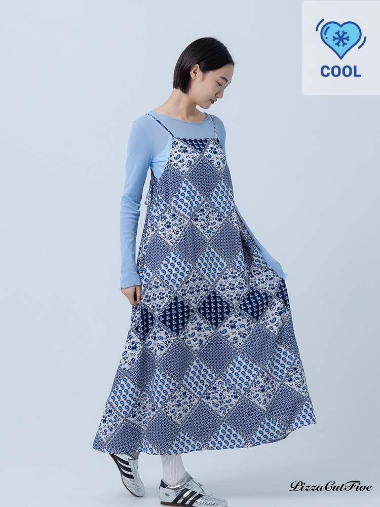 [兩件1580｜涼感洋裝]佩斯利圖騰側綁繩細肩洋裝 PizzaCutFive PCF252487009