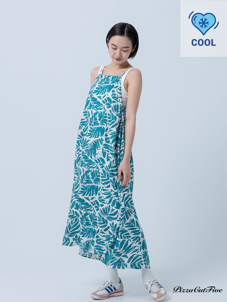 [兩件1580｜涼感洋裝]塗鴉感葉子側綁繩細肩洋裝 PizzaCutFive PCF252487008