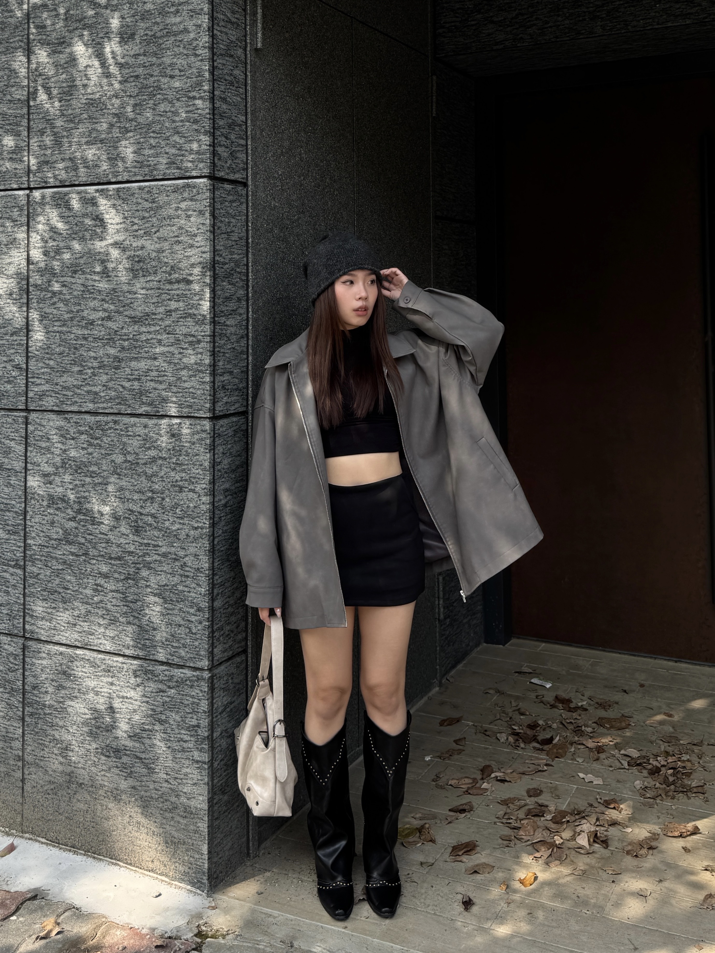 Unisex自訂款🌪️寬鬆霧面皮外套(2色)