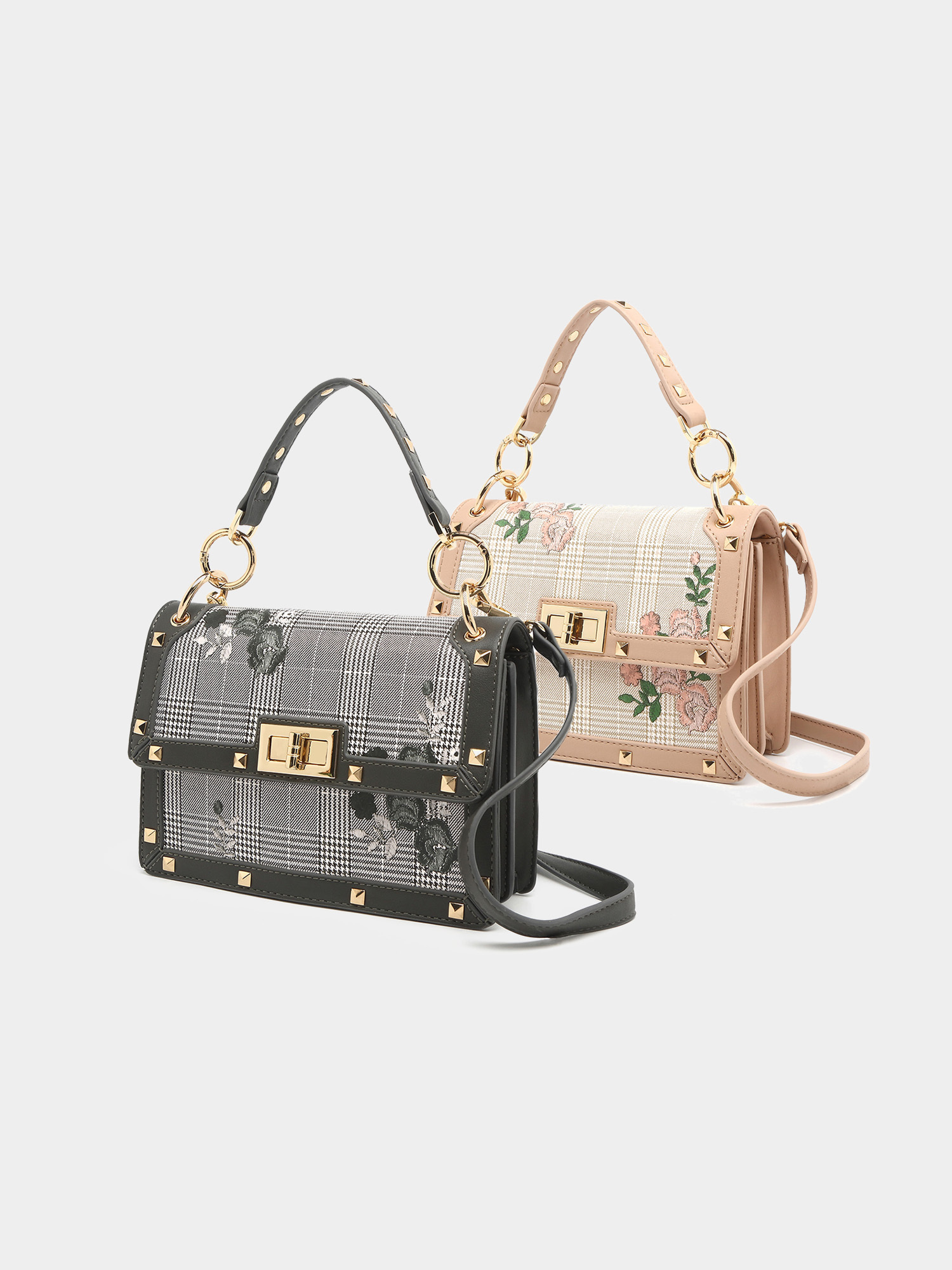 Stud Floral Print Shoulder Bag