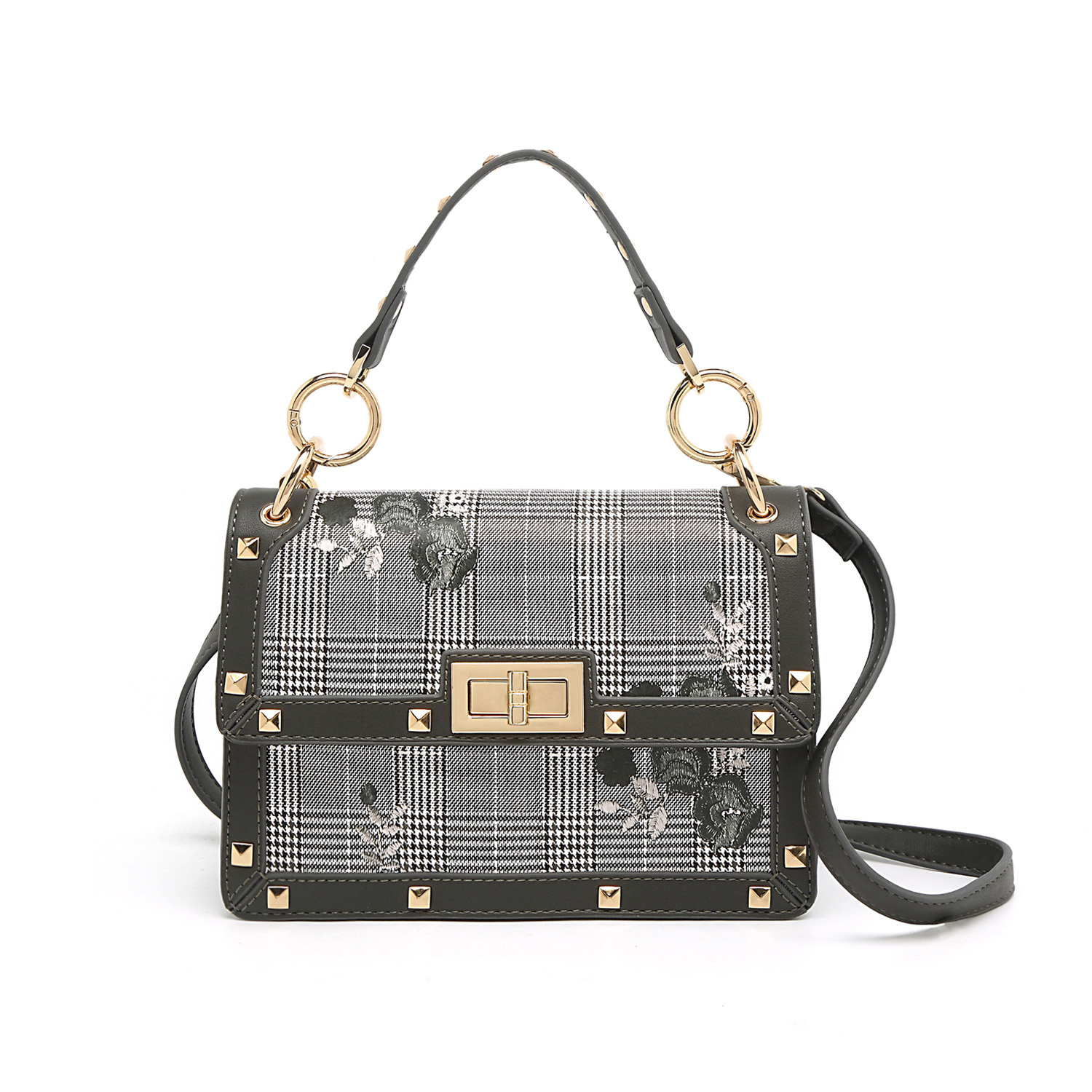 Stud Floral Print Shoulder Bag
