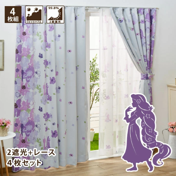 19048-RP 迪士尼長髮公主2級遮光窗簾 + 窗紗 (一套4塊)  #JP-BD19-SB-432/SB-433