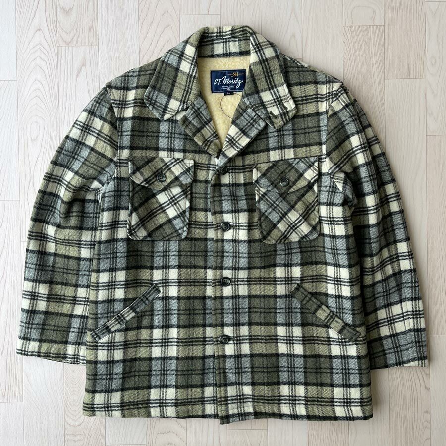 St. Moritz日本製墨綠色格紋羊毛外套