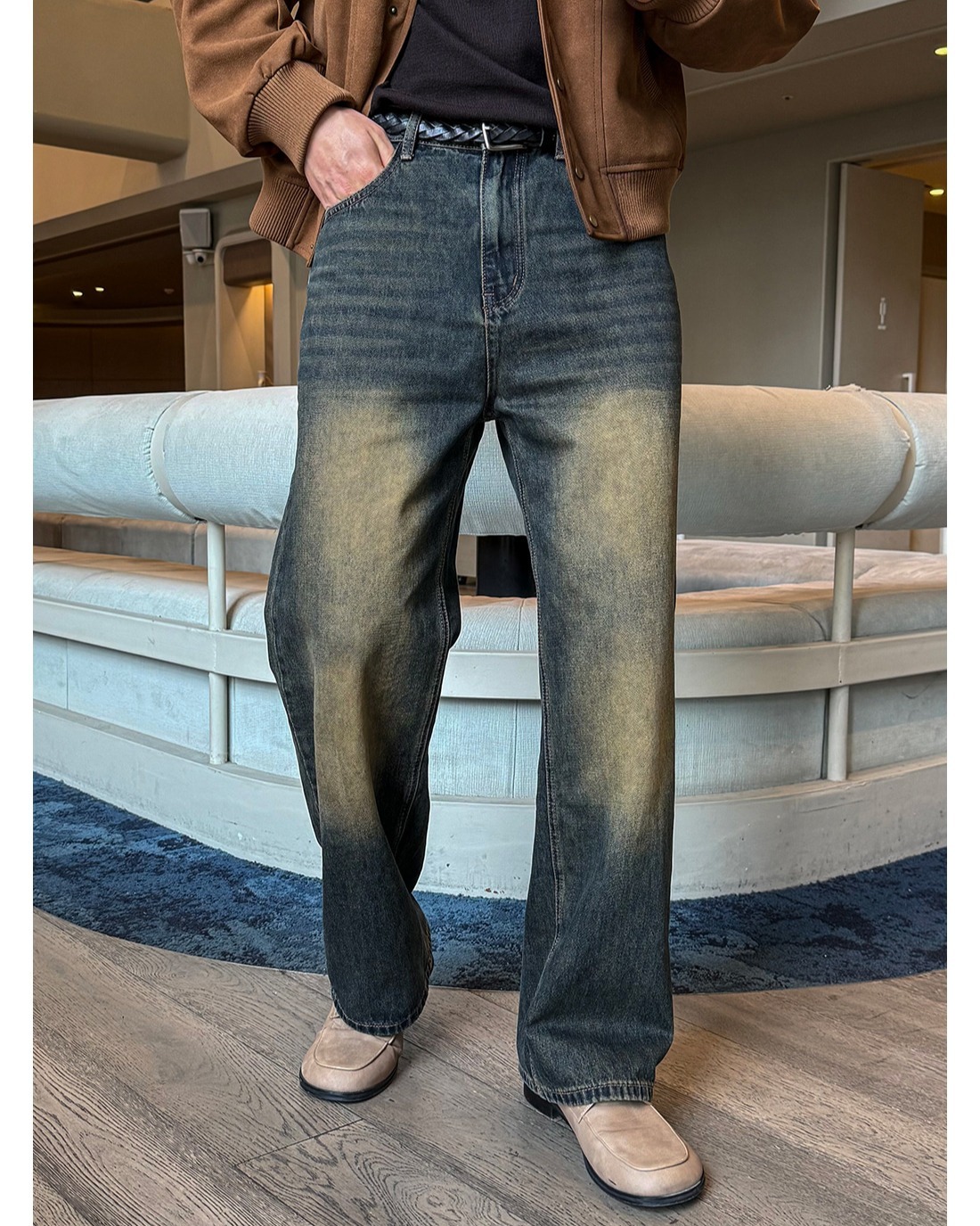 髒洗寬鬆牛仔褲