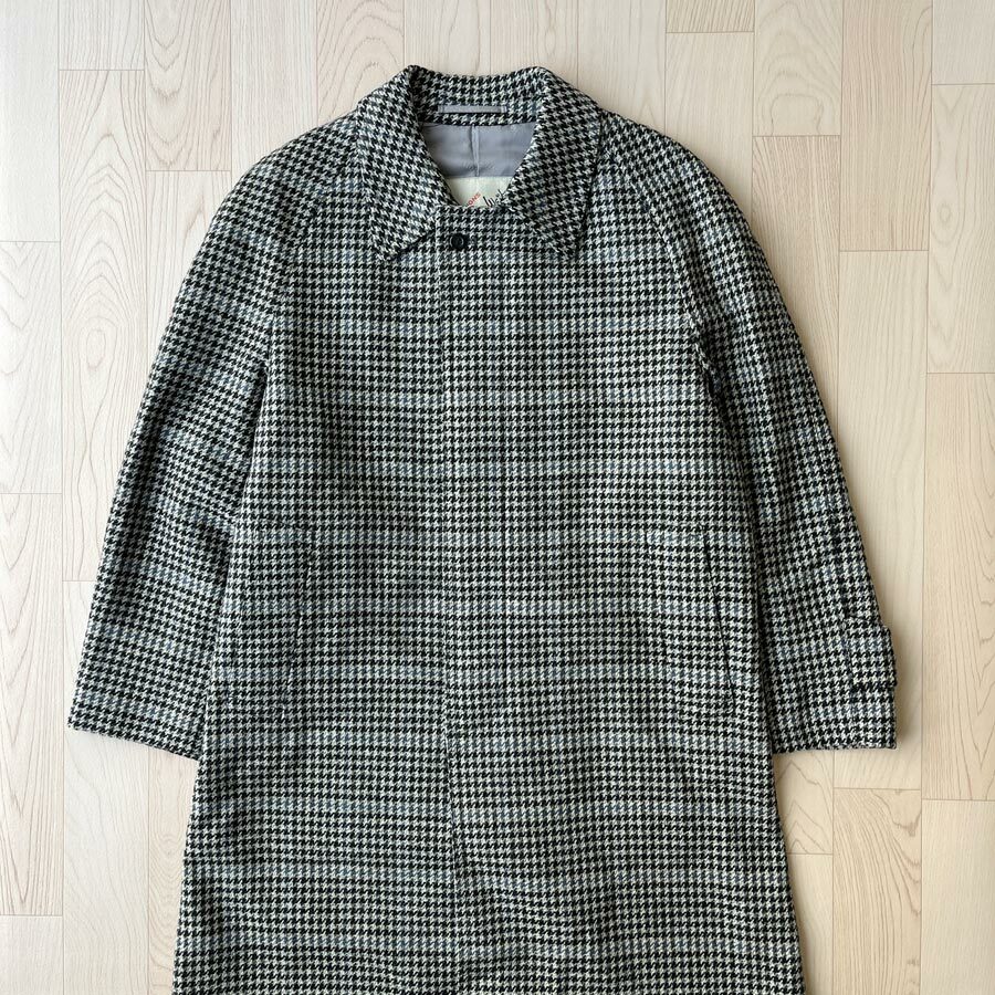 John Weitz黑色配藍色千鳥格紋羊毛長外套