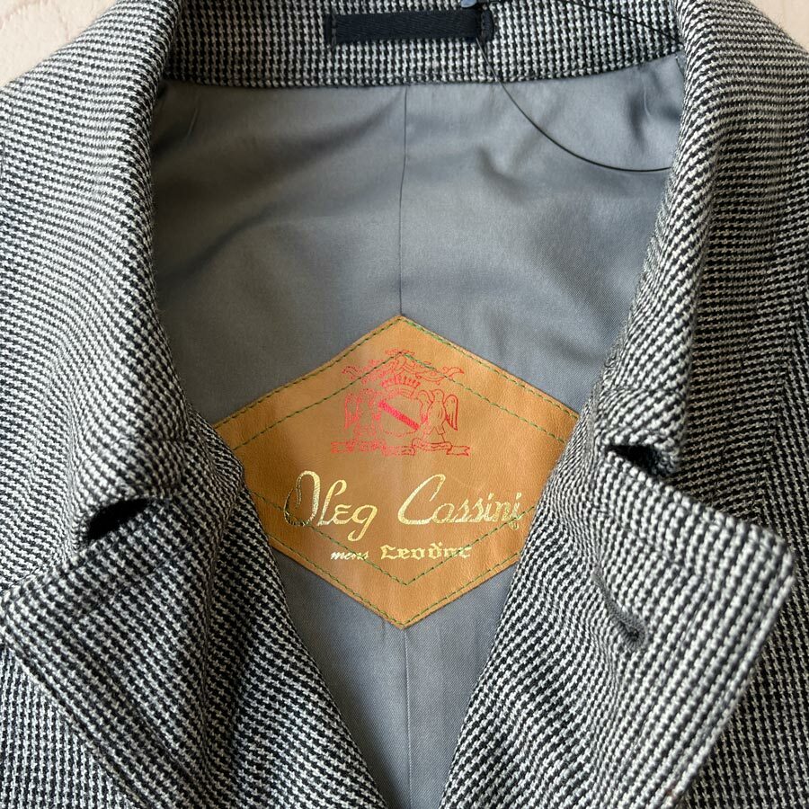 Oleg Cassini灰色格紋羊毛長外套