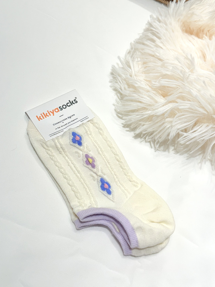 紫色麻花小花短襪