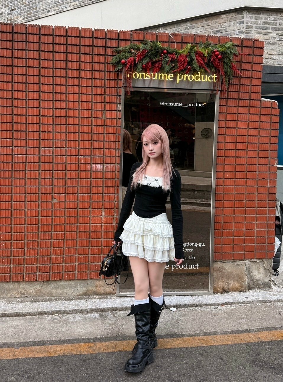 韓女outfit🐈毛絨拼接方領上衣2colors