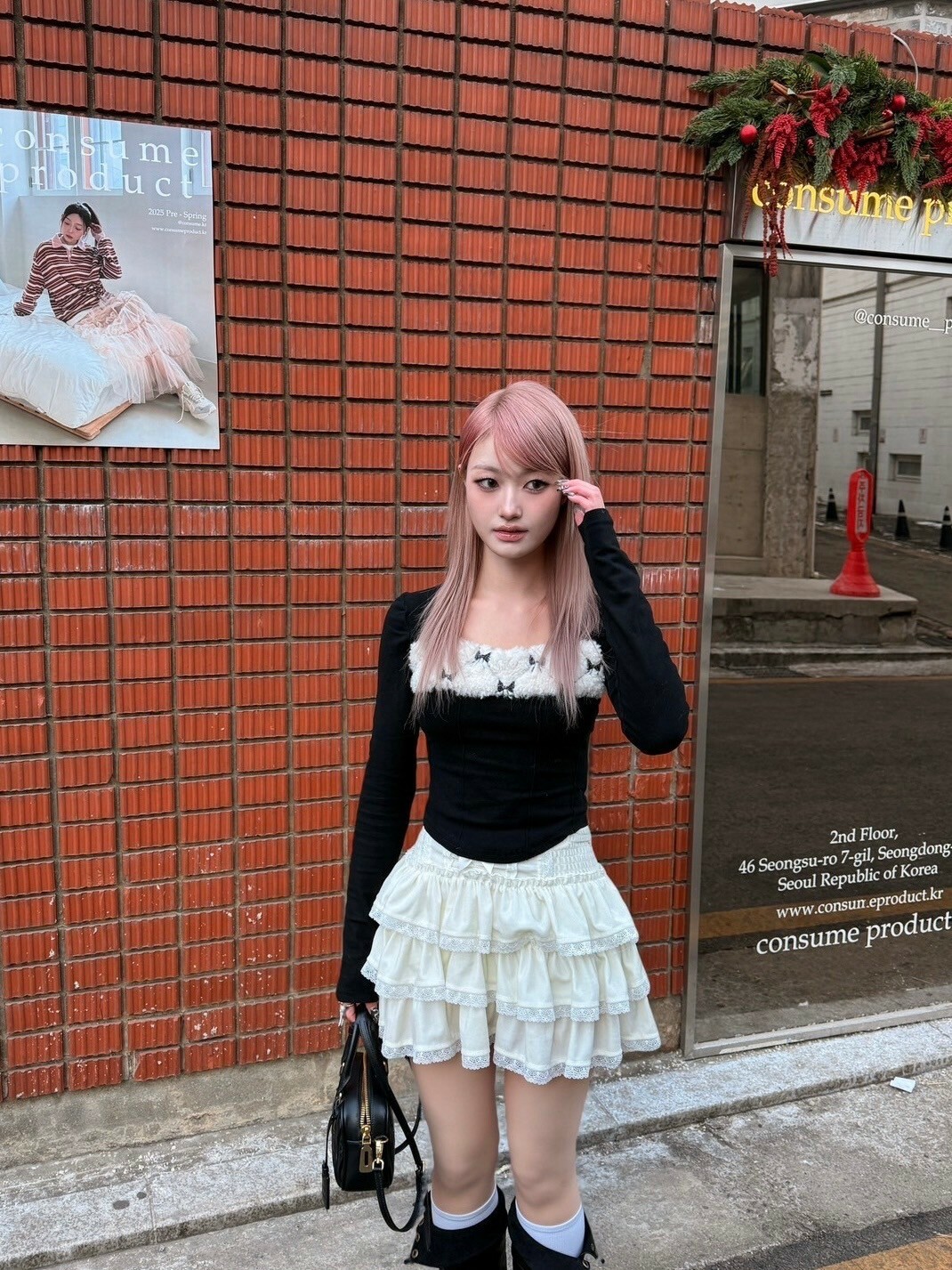 韓女outfit🐈毛絨拼接方領上衣2colors