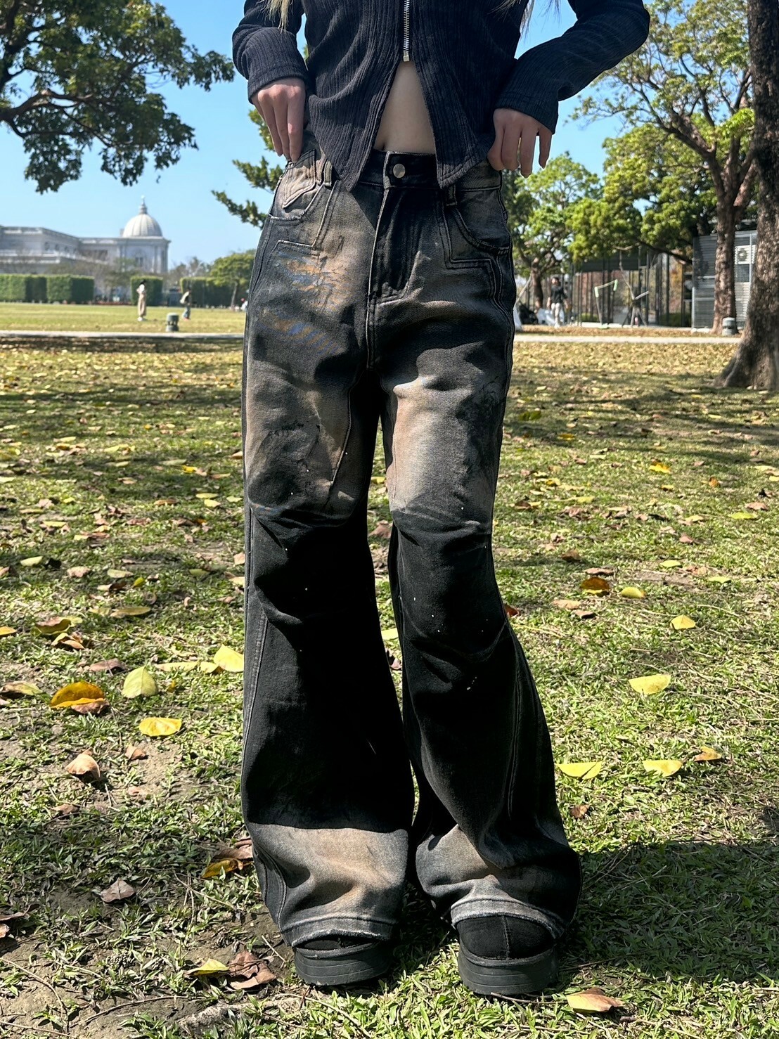 辣妹神褲🌟褶皺做舊潑墨牛仔褲