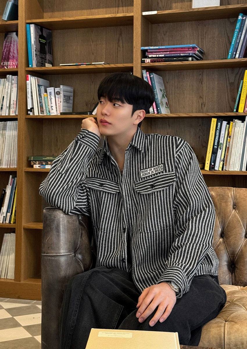 牛仔條紋補丁短款夾克