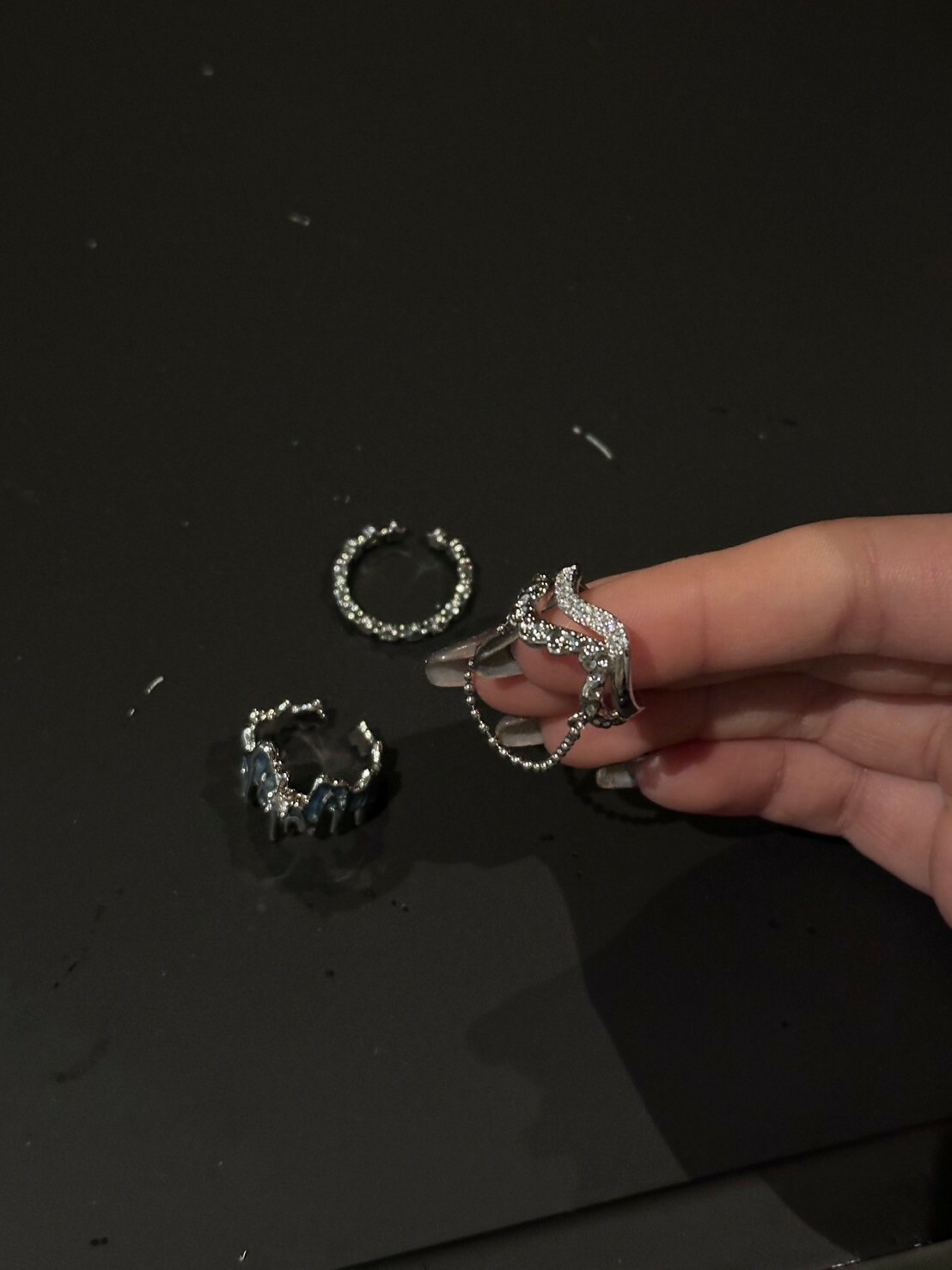 金屬辣妹鑲嵌&設計感 開口戒指 3type