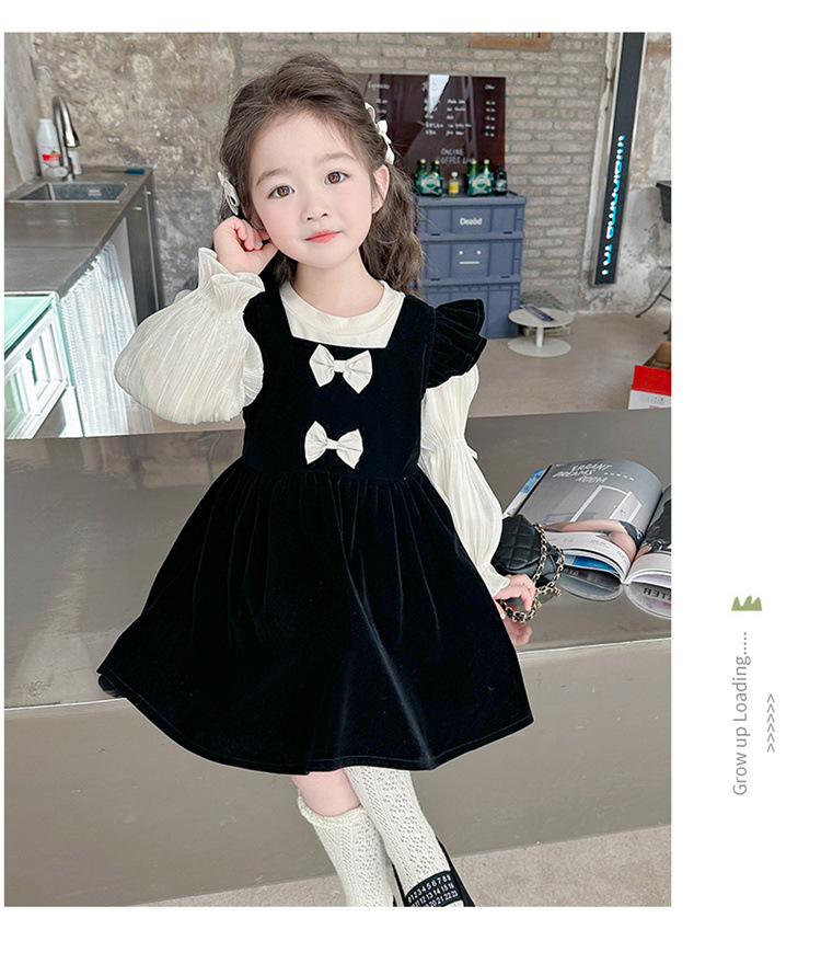 <兩件組> 澎袖白上衣+絲絨飛袖洋裝 90-140cm