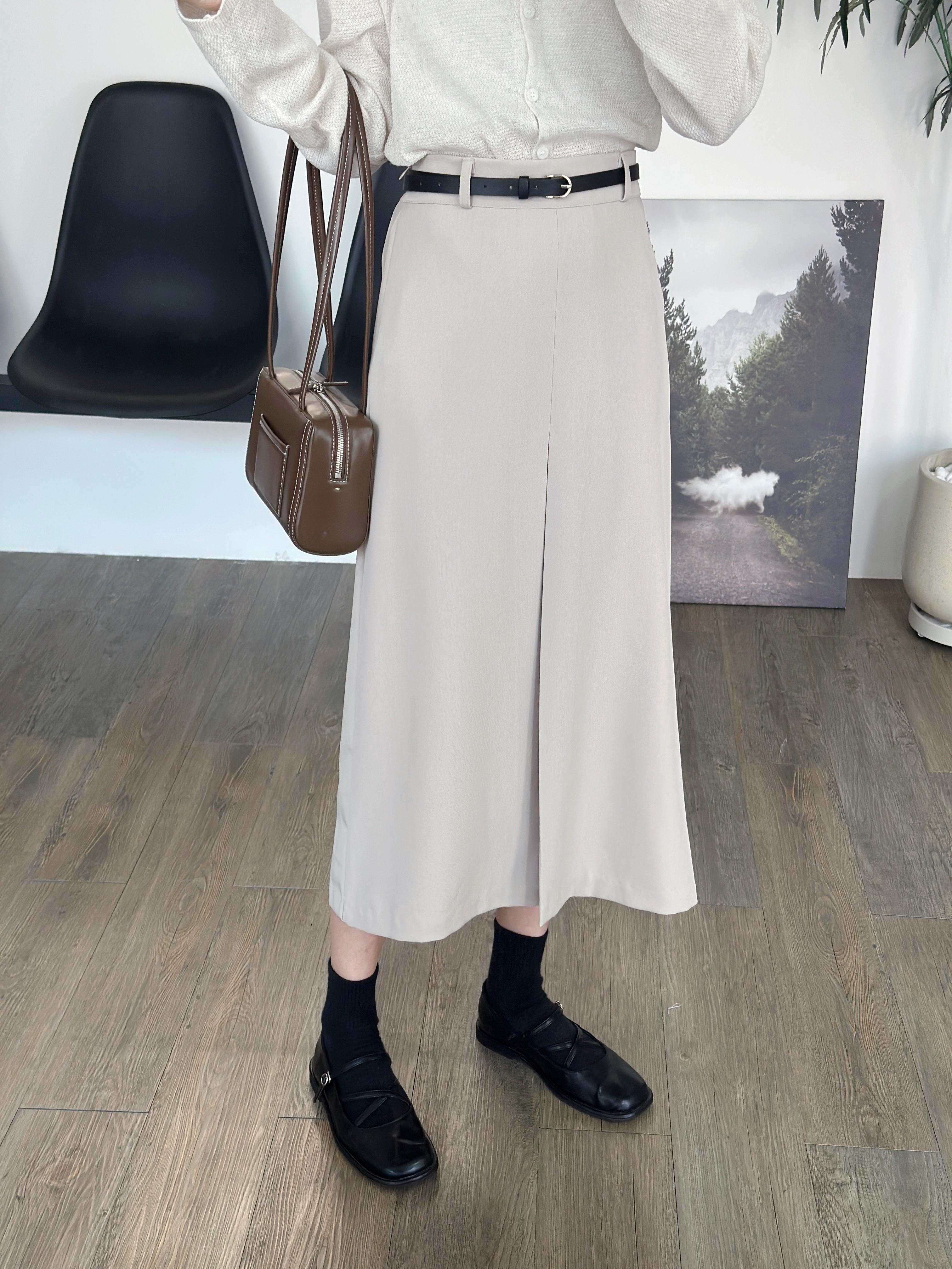 KR030 前打摺連BELT西裝料半截裙-2色